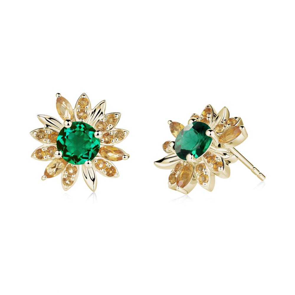 Emerald and Citrine Sunflower Pendant Earrings - LUO Jewelry #metal_14k yellow gold