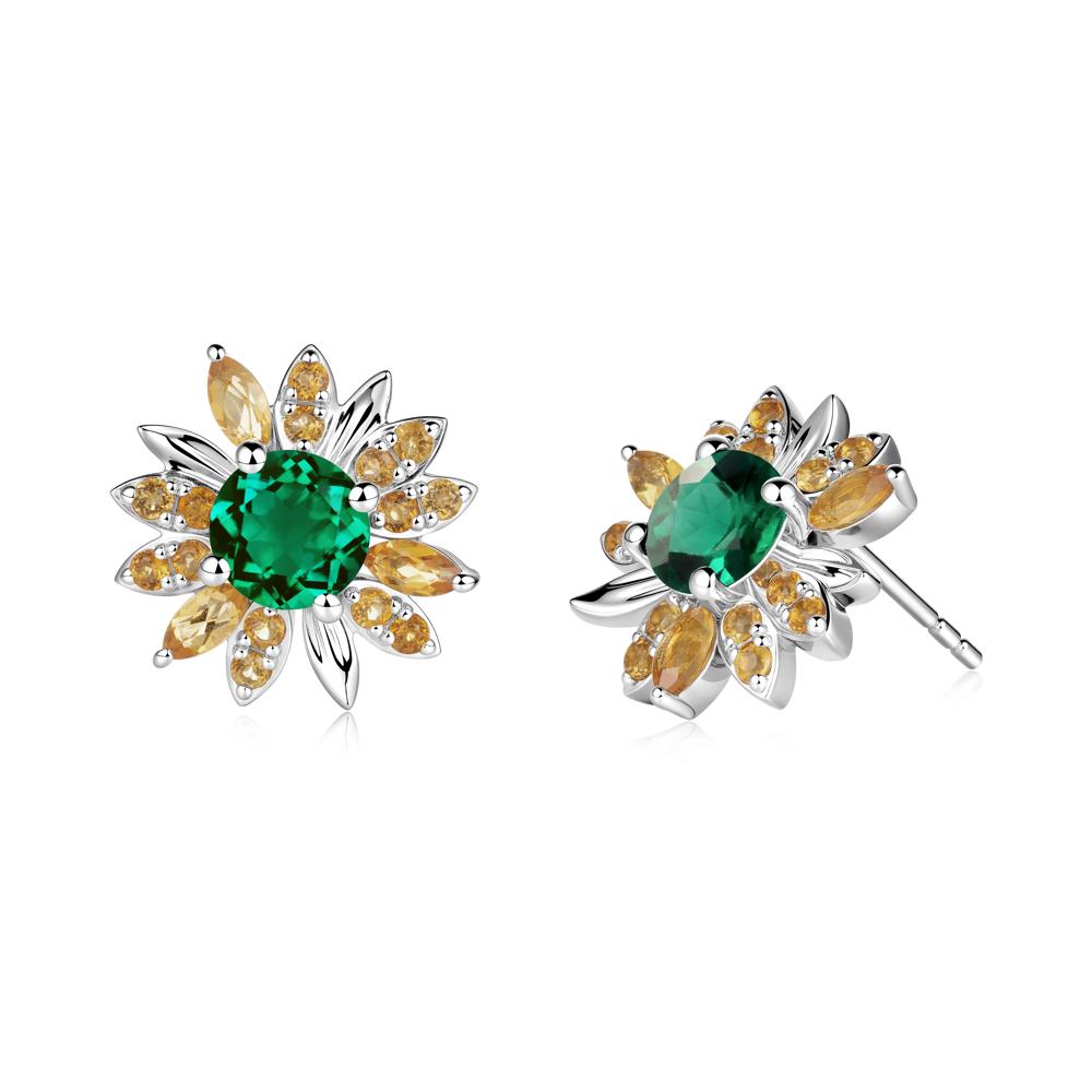 Emerald and Citrine Sunflower Pendant Earrings - LUO Jewelry #metal_18k white gold
