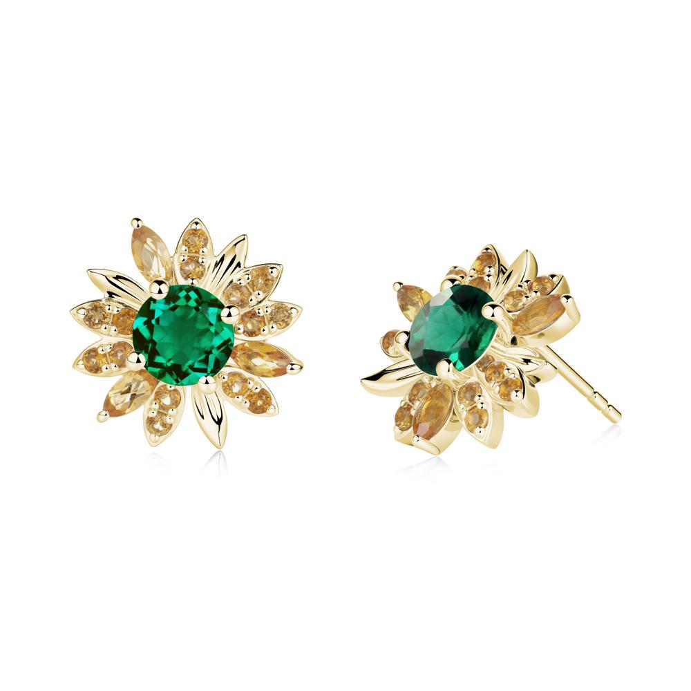 Emerald and Citrine Sunflower Pendant Earrings - LUO Jewelry #metal_18k yellow gold