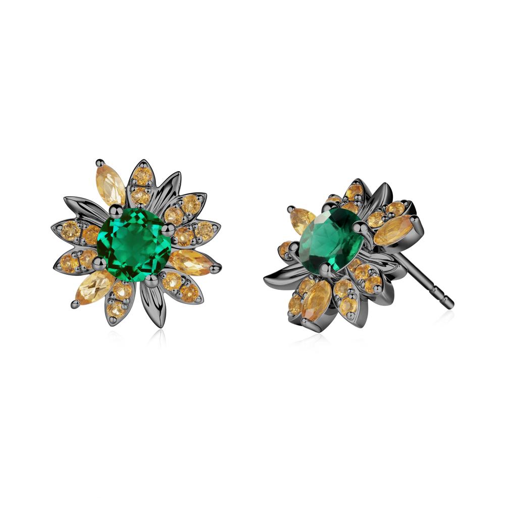 Emerald and Citrine Sunflower Pendant Earrings - LUO Jewelry #metal_black finish sterling silver