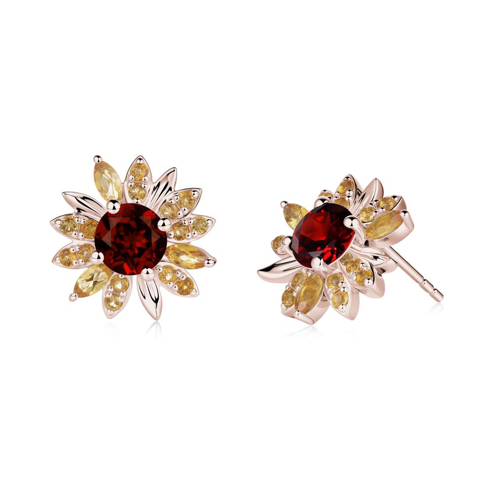 Garnet and Citrine Sunflower Pendant Earrings - LUO Jewelry #metal_14k rose gold