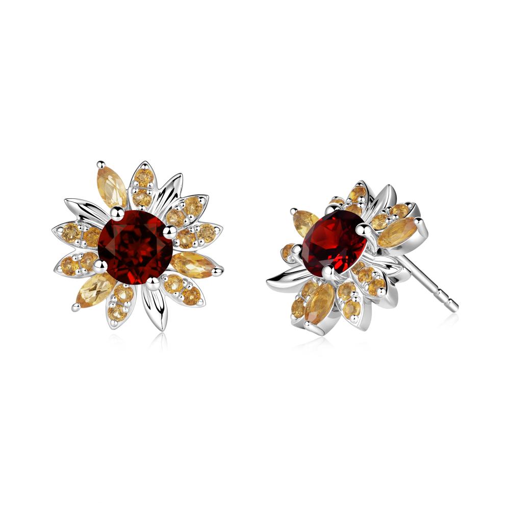 Garnet and Citrine Sunflower Pendant Earrings - LUO Jewelry #metal_14k white gold
