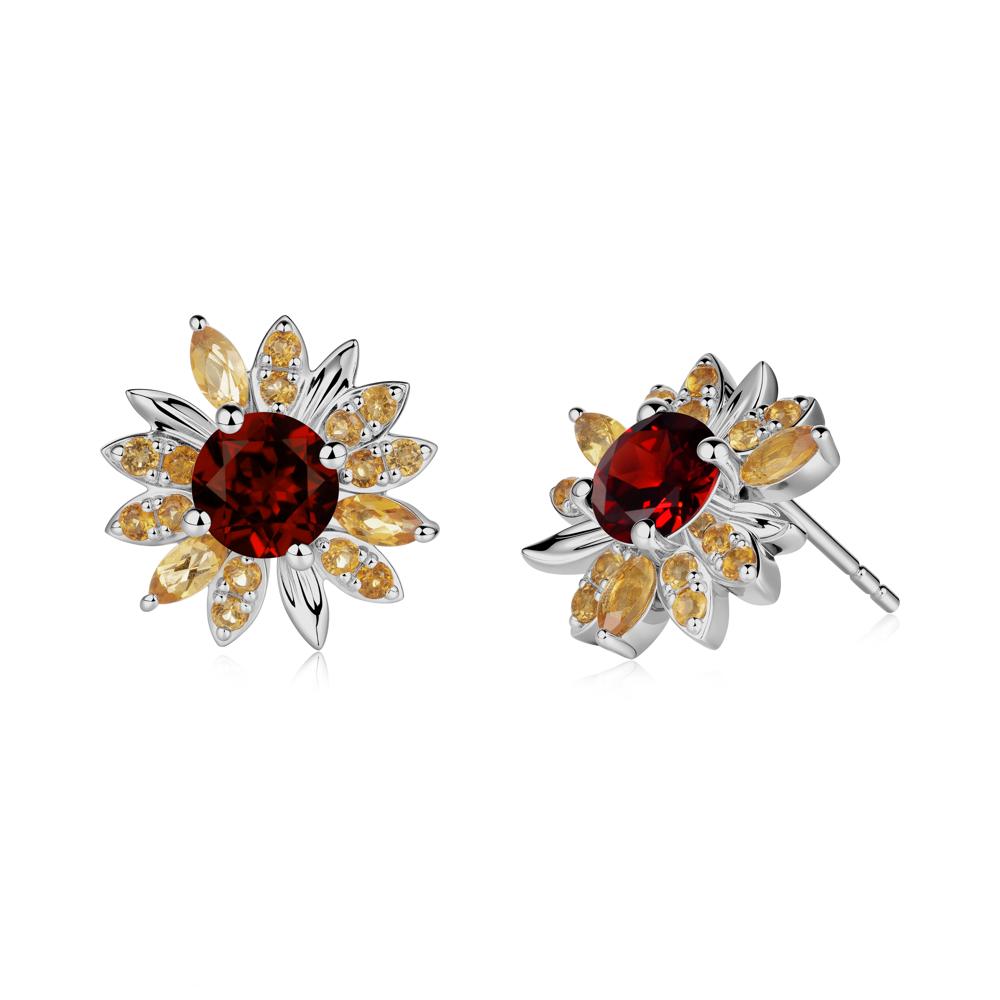 Garnet and Citrine Sunflower Pendant Earrings - LUO Jewelry #metal_platinum