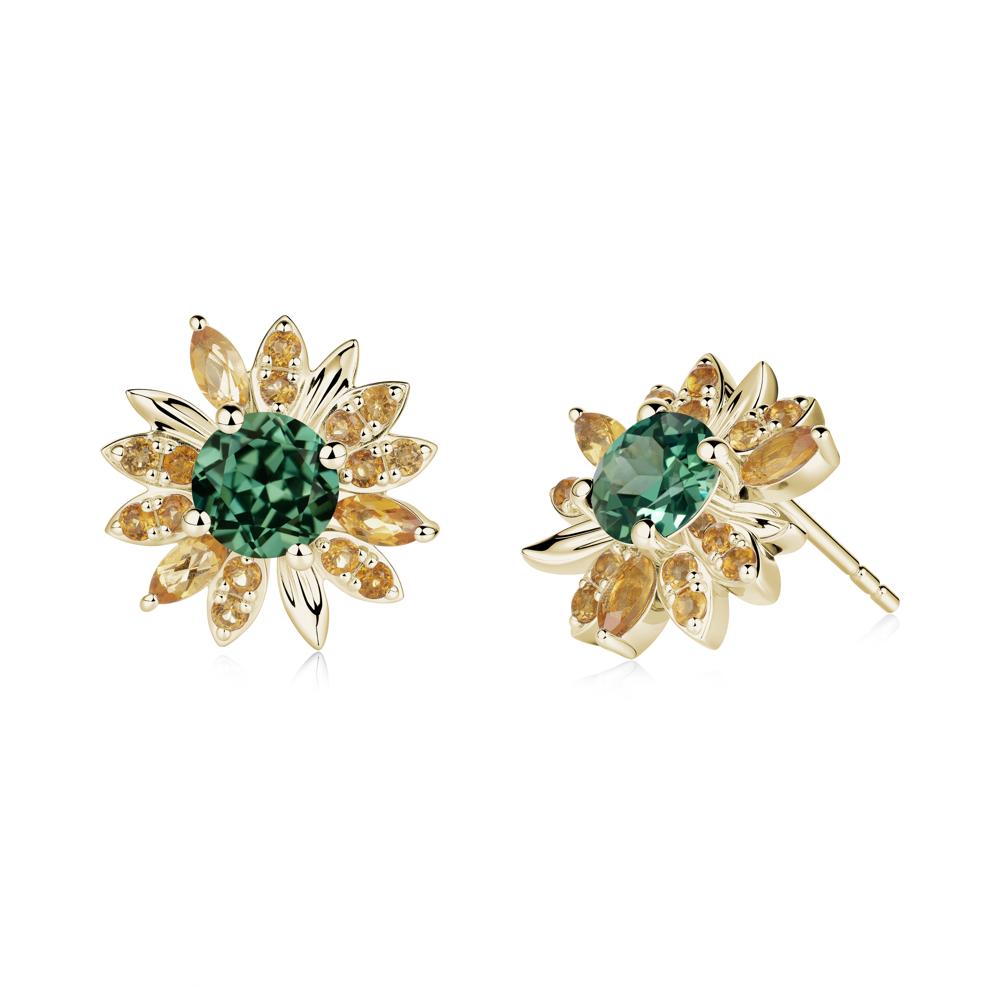 Green Sapphire and Citrine Sunflower Pendant Earrings - LUO Jewelry #metal_14k yellow gold