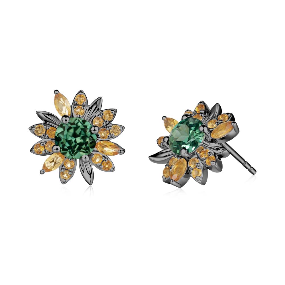 Green Sapphire and Citrine Sunflower Pendant Earrings - LUO Jewelry #metal_black finish sterling silver