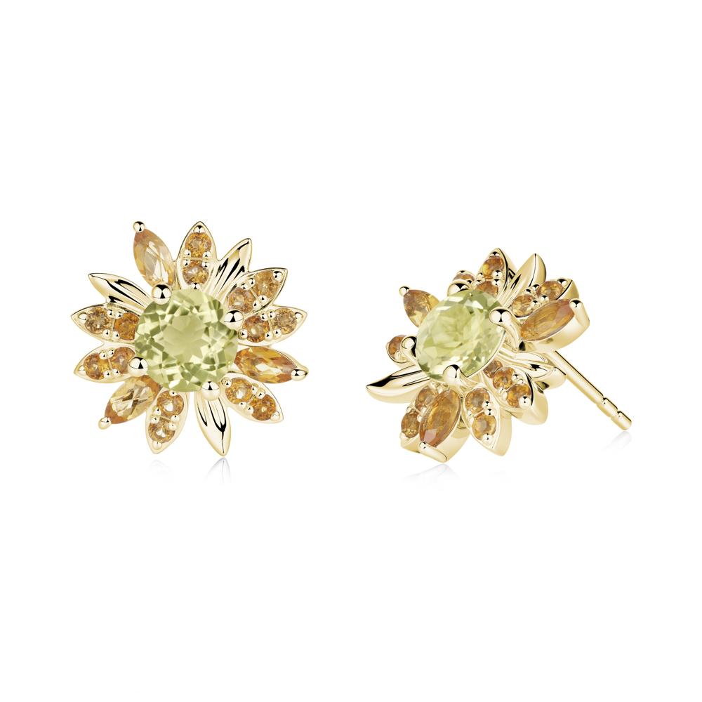 Round Lemon Quartz and Citrine Sunflower Stud Earrings - LUO Jewelry #metal_18k yellow gold