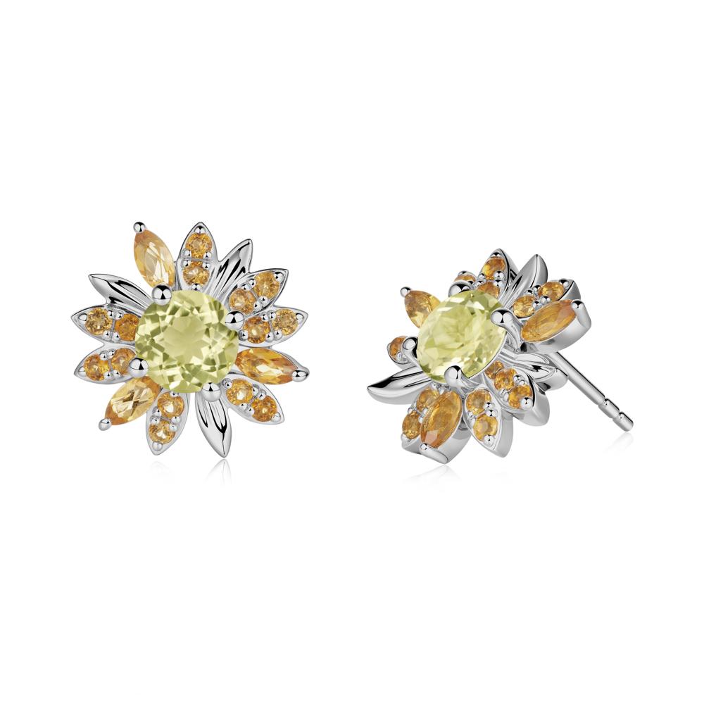 Round Lemon Quartz and Citrine Sunflower Stud Earrings - LUO Jewelry #metal_platinum