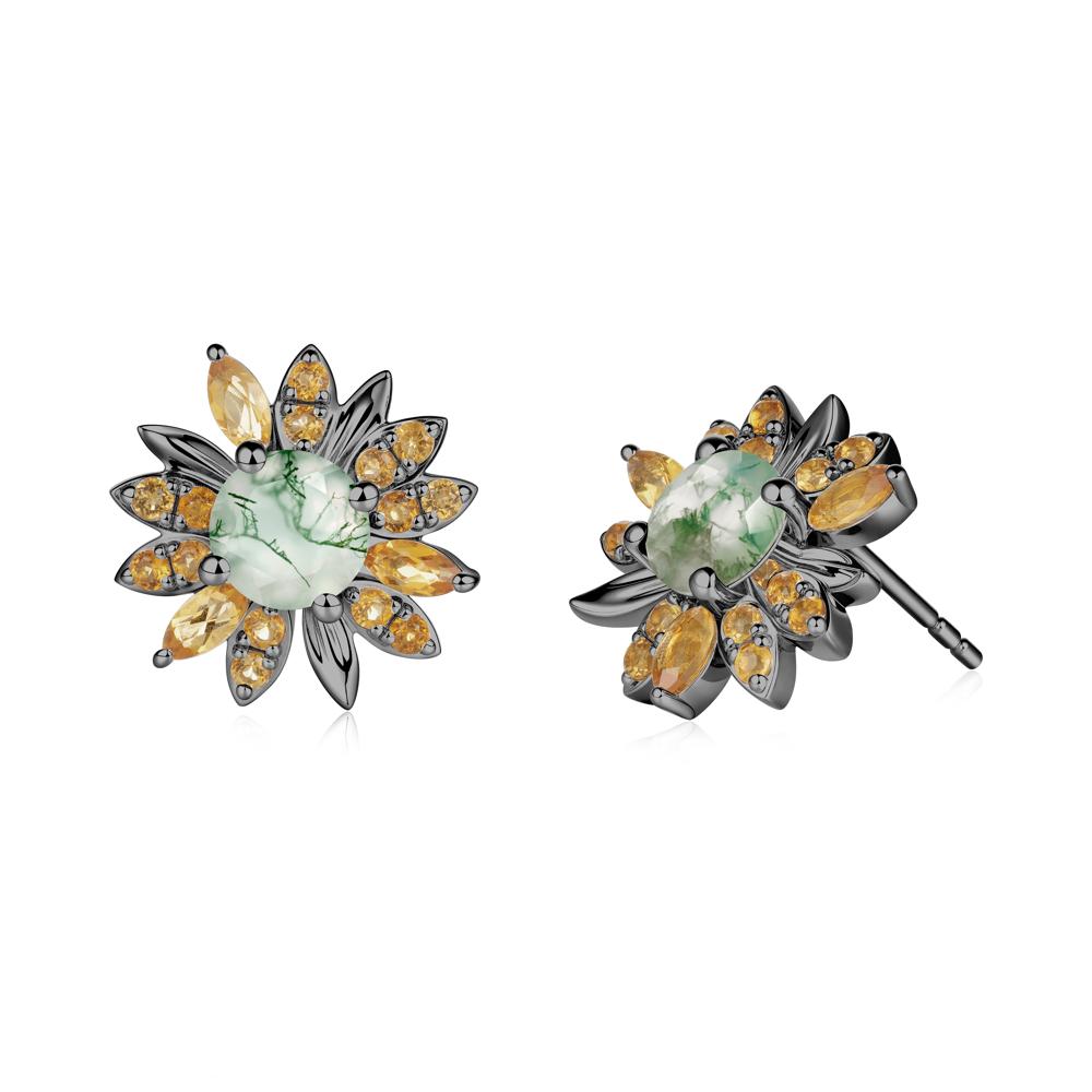 Moss Agate and Citrine Sunflower Pendant Earrings - LUO Jewelry #metal_black finish sterling silver