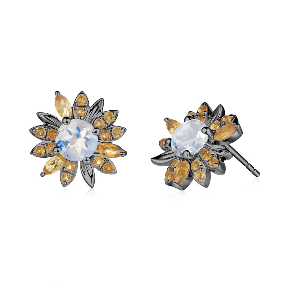 Sunflower Inspired Moonstone and Citrine Stud Earrings - LUO Jewelry #metal_black finish sterling silver