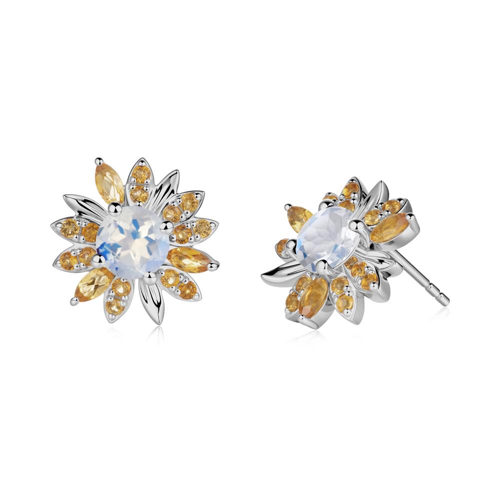 Sunflower Inspired Moonstone and Citrine Stud Earrings - LUO Jewelry #metal_platinum