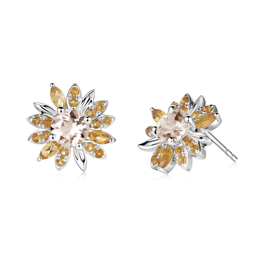 Morganite and Citrine Sunflower Pendant Earrings - LUO Jewelry #metal_14k white gold