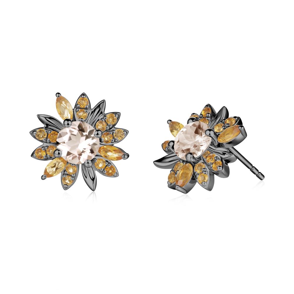 Morganite and Citrine Sunflower Pendant Earrings - LUO Jewelry #metal_black finish sterling silver