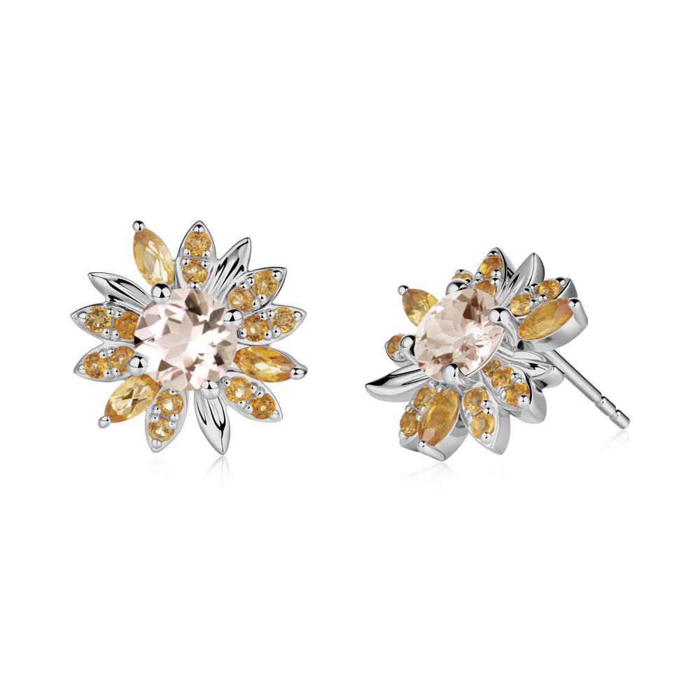 Morganite and Citrine Sunflower Pendant Earrings - LUO Jewelry #metal_platinum