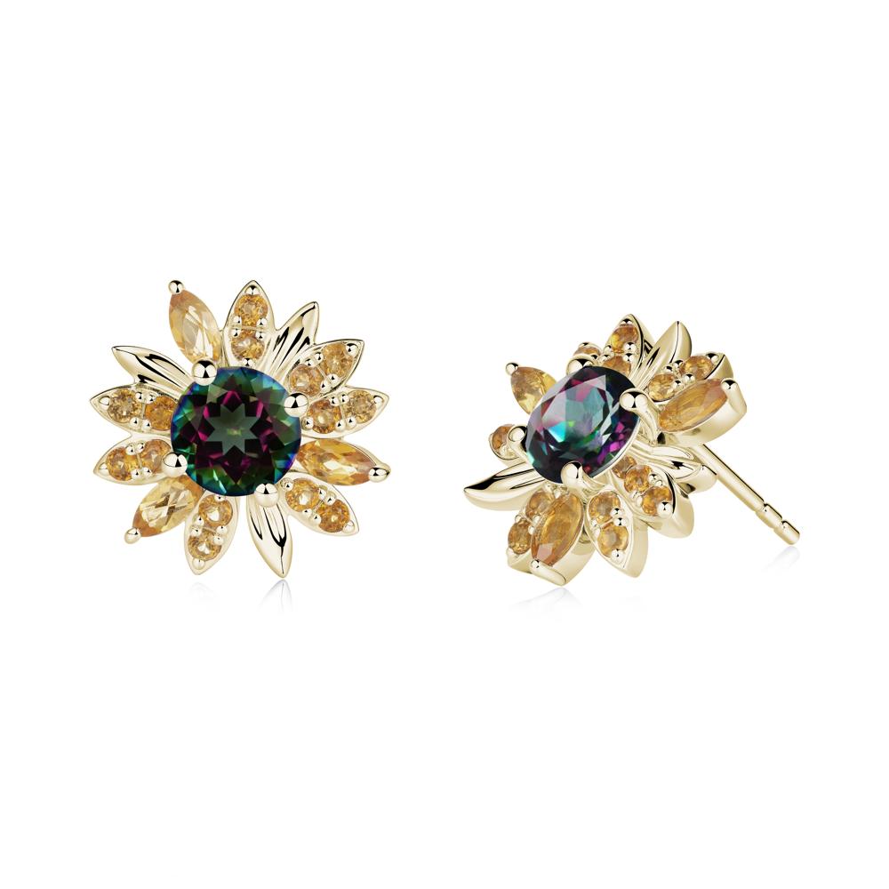 Mystic Topaz and Citrine Sunflower Pendant Earrings - LUO Jewelry #metal_14k yellow gold