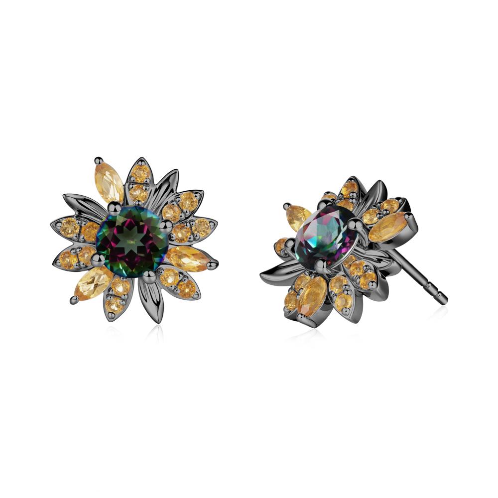 Mystic Topaz and Citrine Sunflower Pendant Earrings - LUO Jewelry #metal_black finish sterling silver