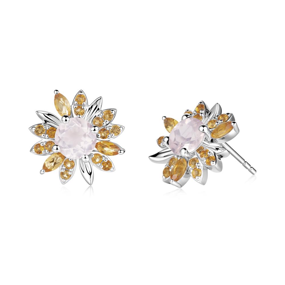 Rose Quartz and Citrine Sunflower Pendant Earrings - LUO Jewelry #metal_18k white gold