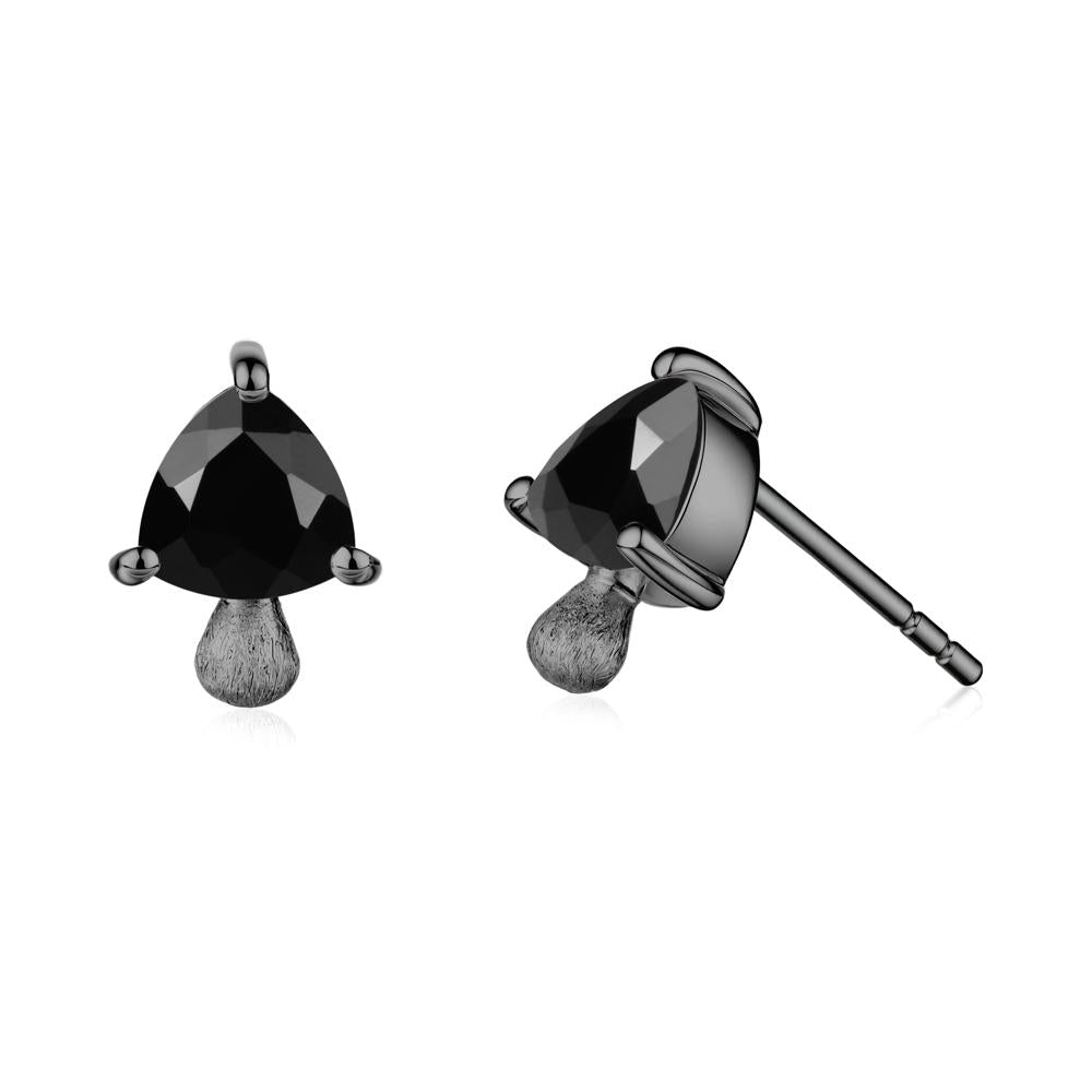 Mushroom Trillion Cut Black Spinel Stud Earrings - LUO Jewelry #metal_black finish sterling silver