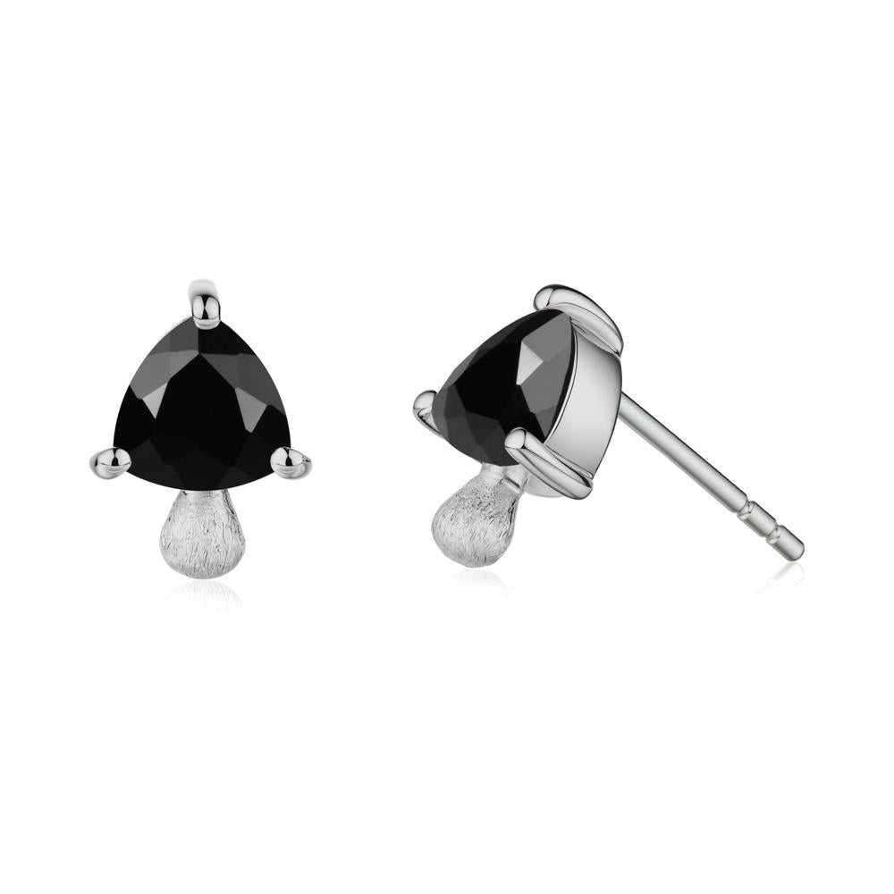 Mushroom Trillion Cut Black Spinel Stud Earrings - LUO Jewelry #metal_platinum