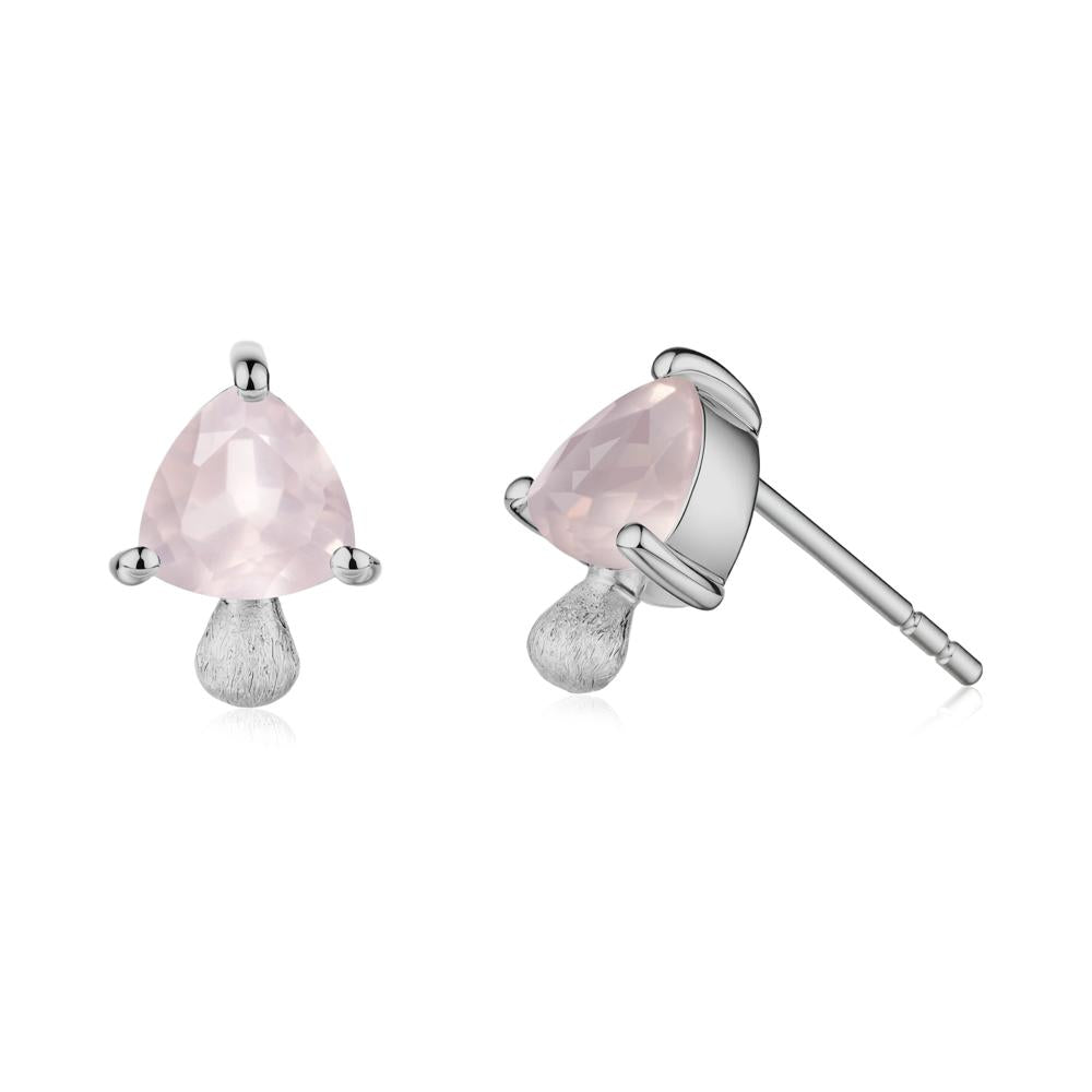 Mushroom Trillion Cut Rose Quartz Stud Earrings - LUO Jewelry #metal_platinum
