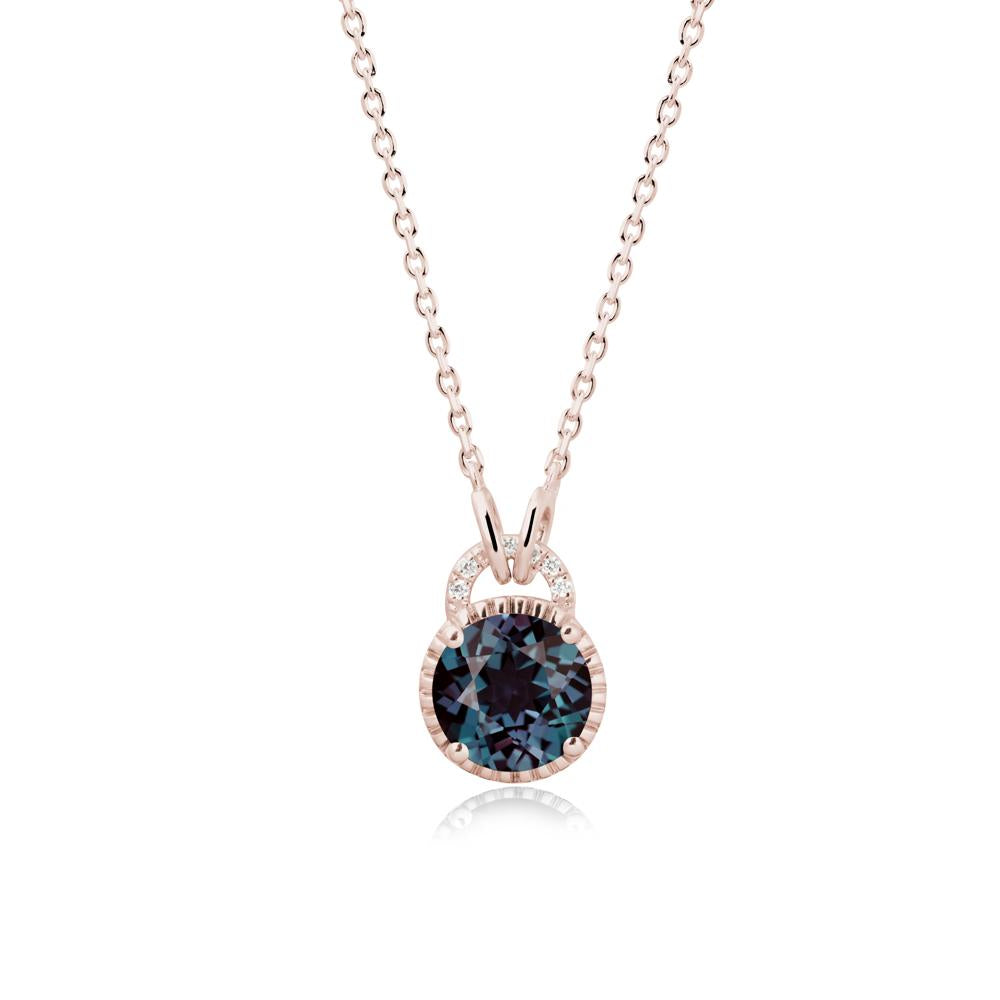 Round Cut Alexandrite Halo Pendant Necklace - LUO Jewelry #metal_14k rose gold