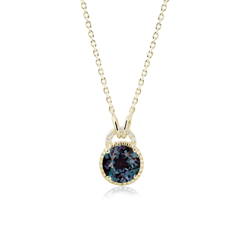 Round Cut Alexandrite Halo Pendant Necklace - LUO Jewelry #metal_14k yellow gold