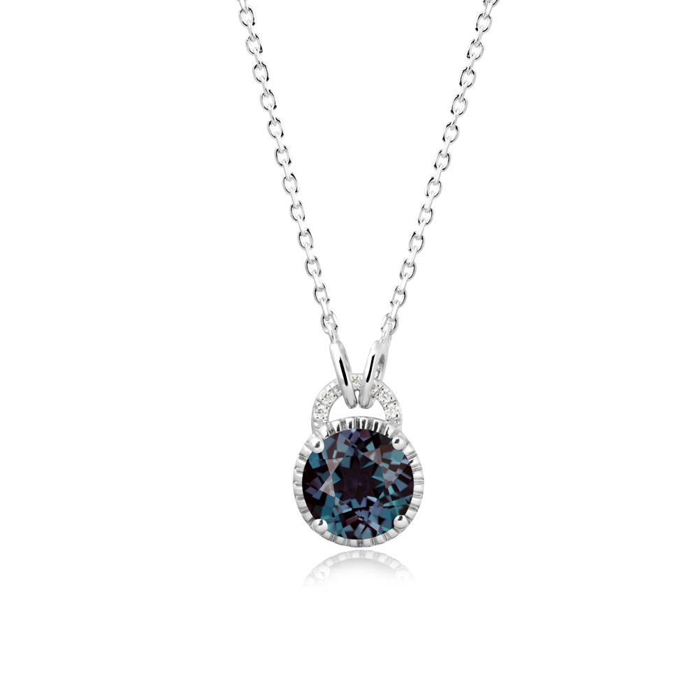 Round Cut Alexandrite Halo Pendant Necklace - LUO Jewelry #metal_18k white gold