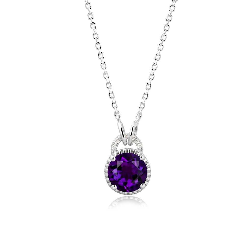 Amethyst Pendant with Decorative Halo - LUO Jewelry #metal_14k white gold