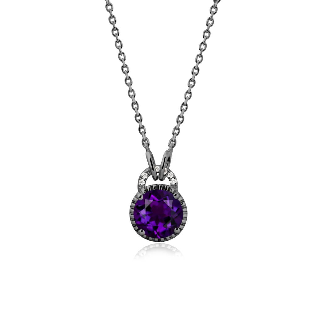 Amethyst Pendant with Decorative Halo - LUO Jewelry #metal_black finish sterling silver