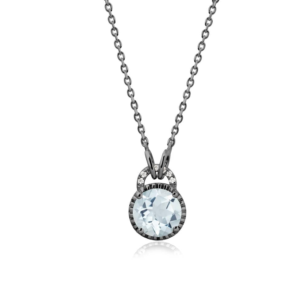 Aquamarine Necklace with Sculpted Halo - LUO Jewelry #metal_black finish sterling silver
