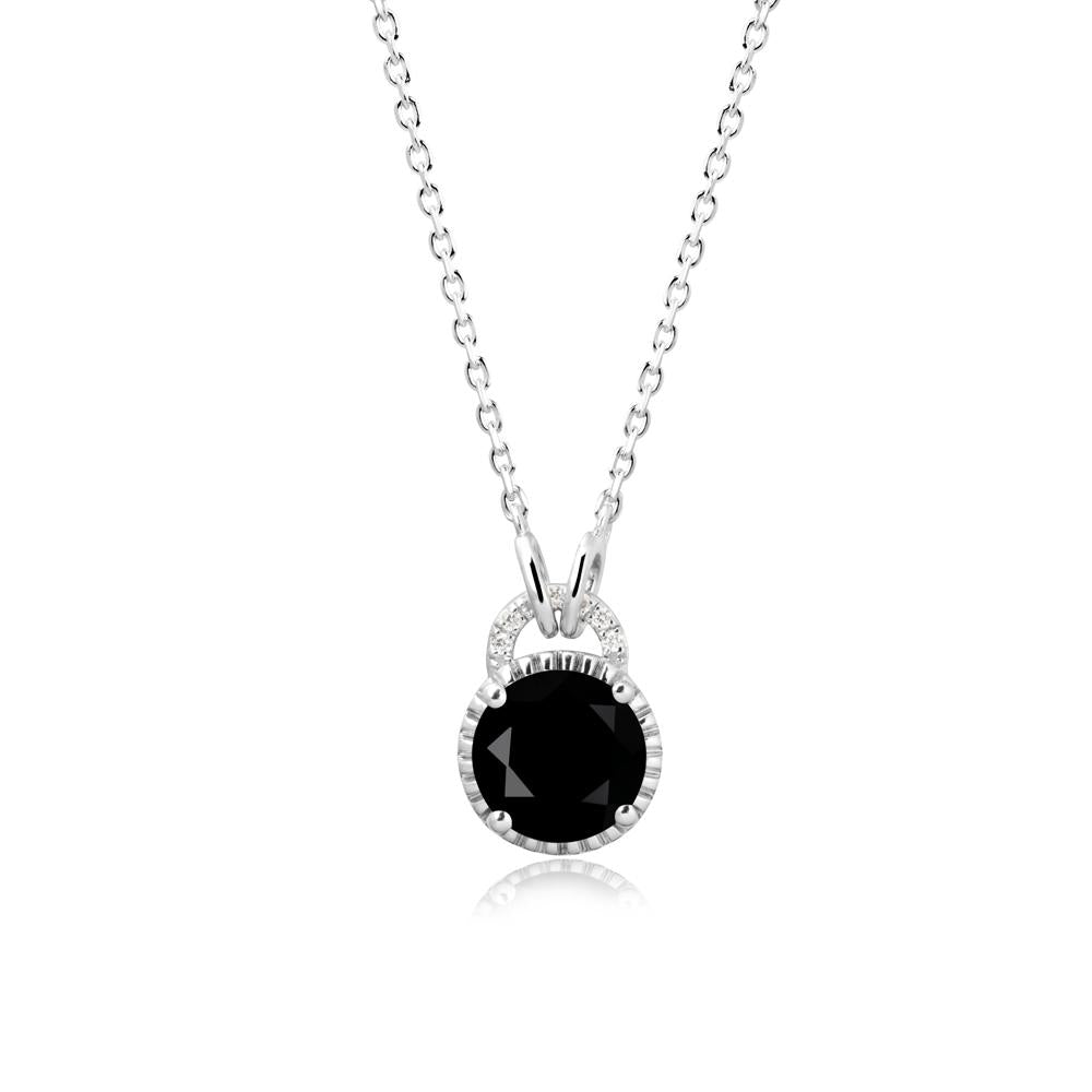 Round Cut Black Spinel Halo Pendant Necklace - LUO Jewelry #metal_14k white gold