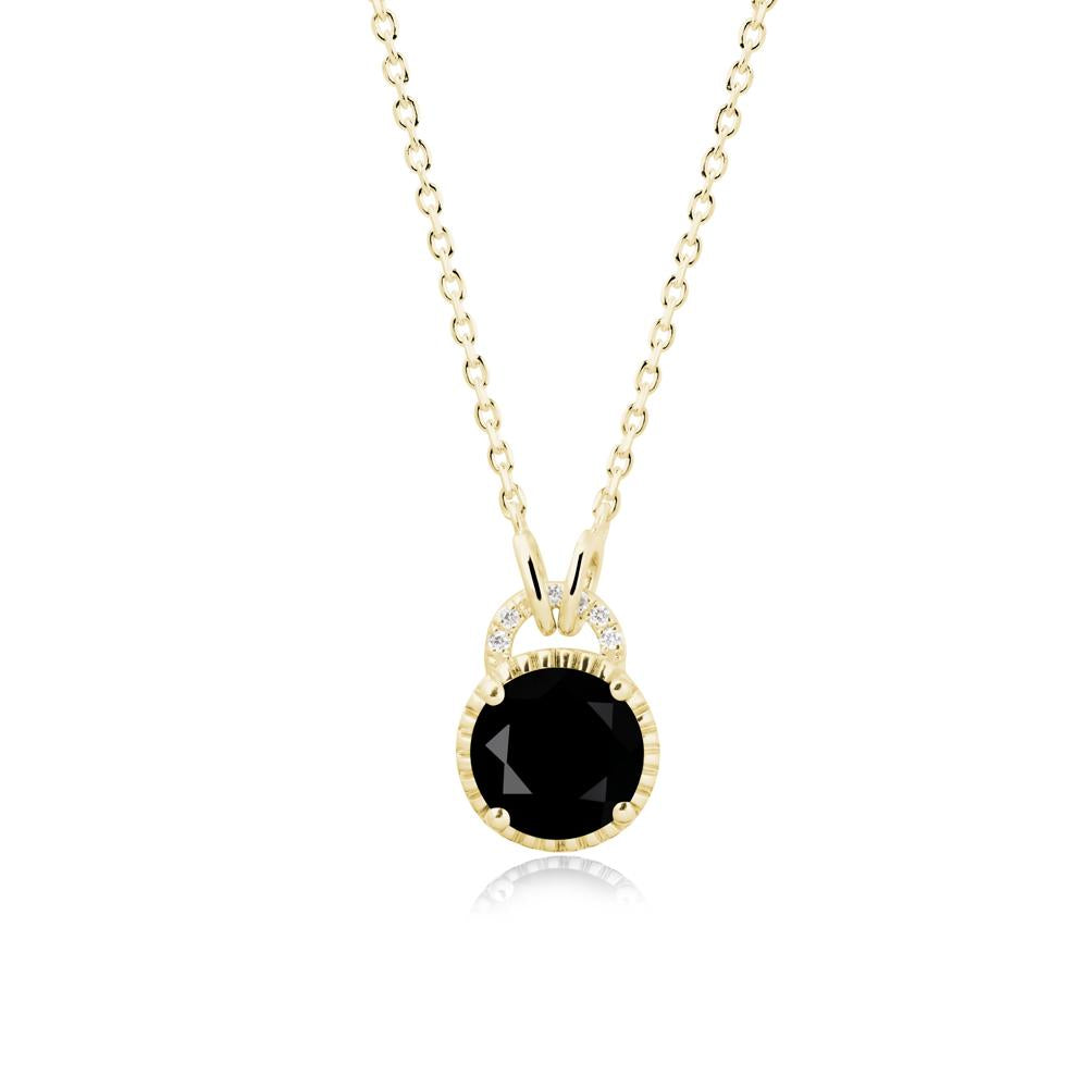 Round Cut Black Spinel Halo Pendant Necklace - LUO Jewelry #metal_18k yellow gold