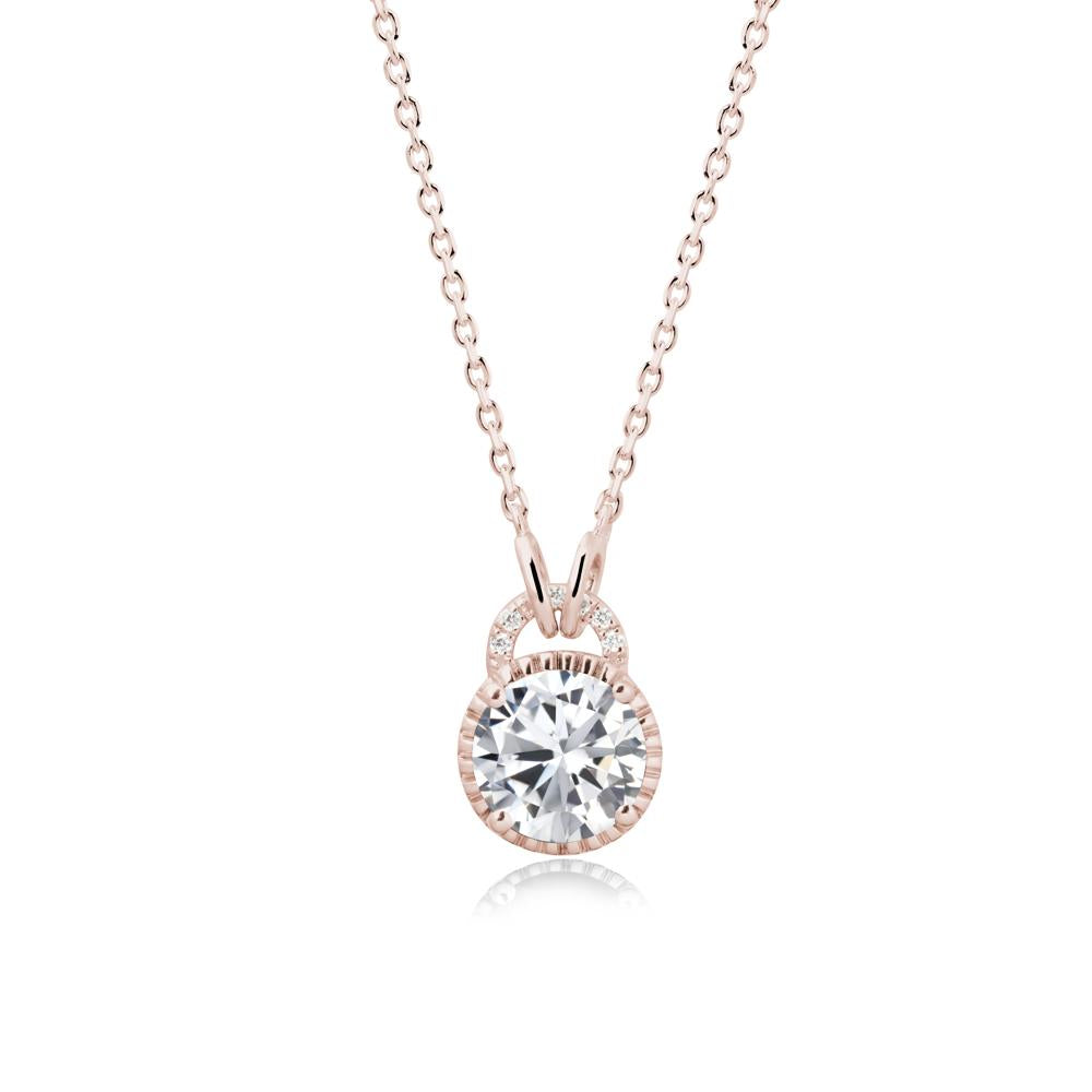 Cubic Zirconia Necklace with Sculpted Halo - LUO Jewelry #metal_14k rose gold