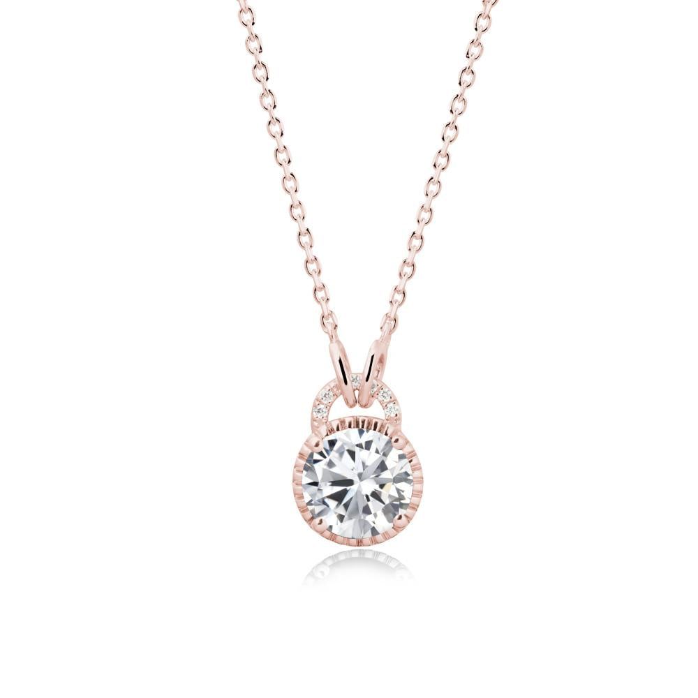 Cubic Zirconia Necklace with Sculpted Halo - LUO Jewelry #metal_18k rose gold