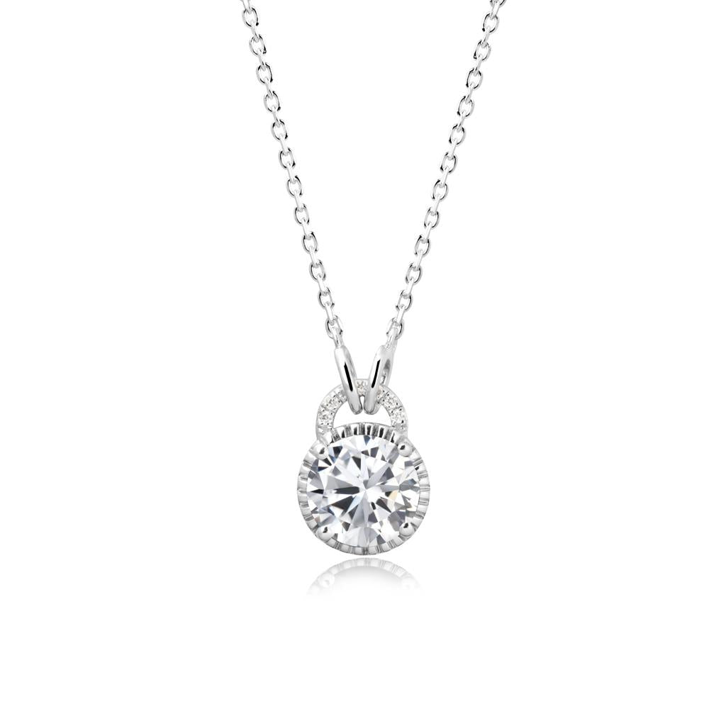 Cubic Zirconia Necklace with Sculpted Halo - LUO Jewelry #metal_18k white gold