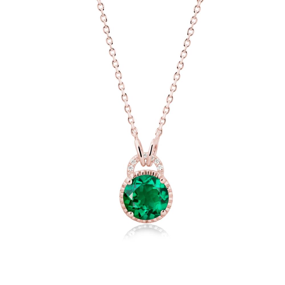 Round Cut Emerald Halo Pendant Necklace - LUO Jewelry #metal_18k rose gold