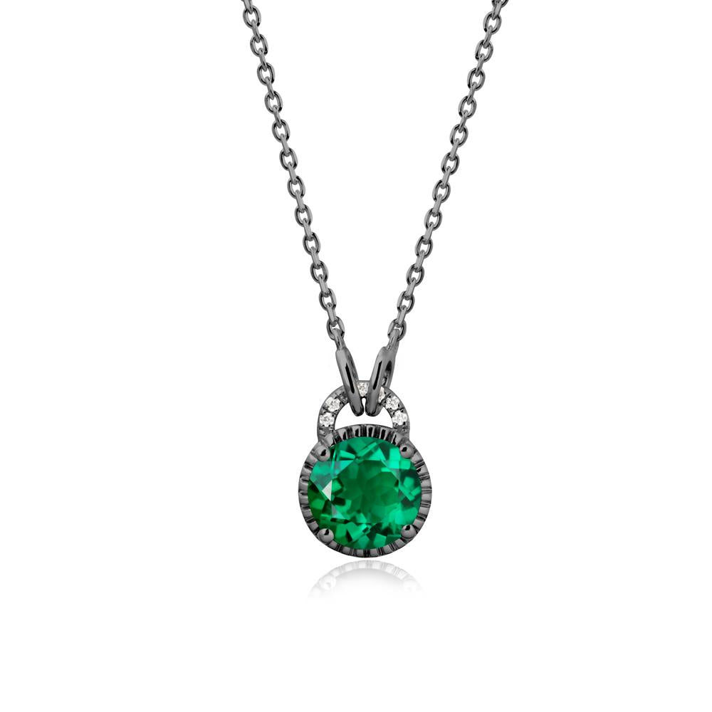 Round Cut Emerald Halo Pendant Necklace - LUO Jewelry #metal_black finish sterling silver