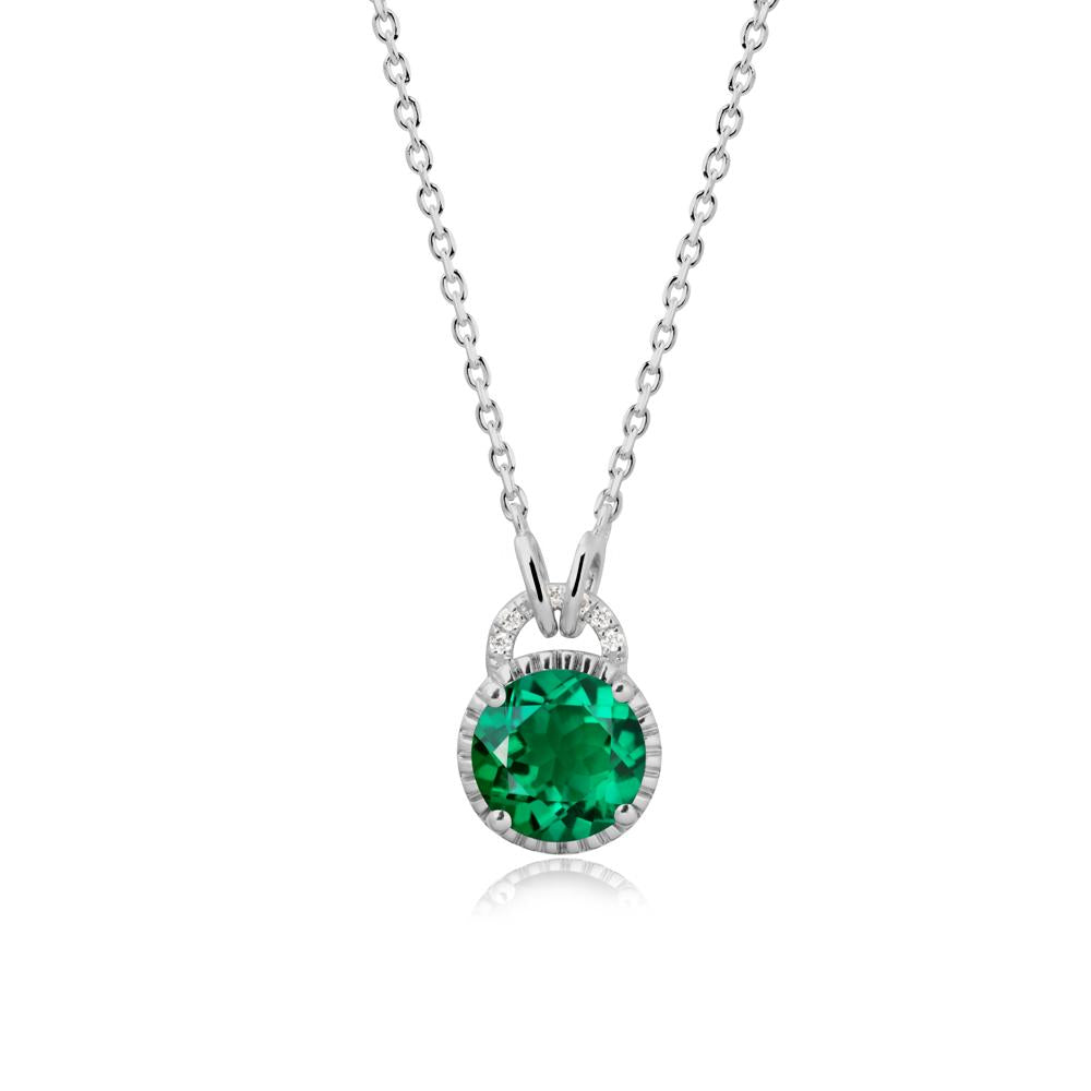Round Cut Emerald Halo Pendant Necklace - LUO Jewelry #metal_platinum