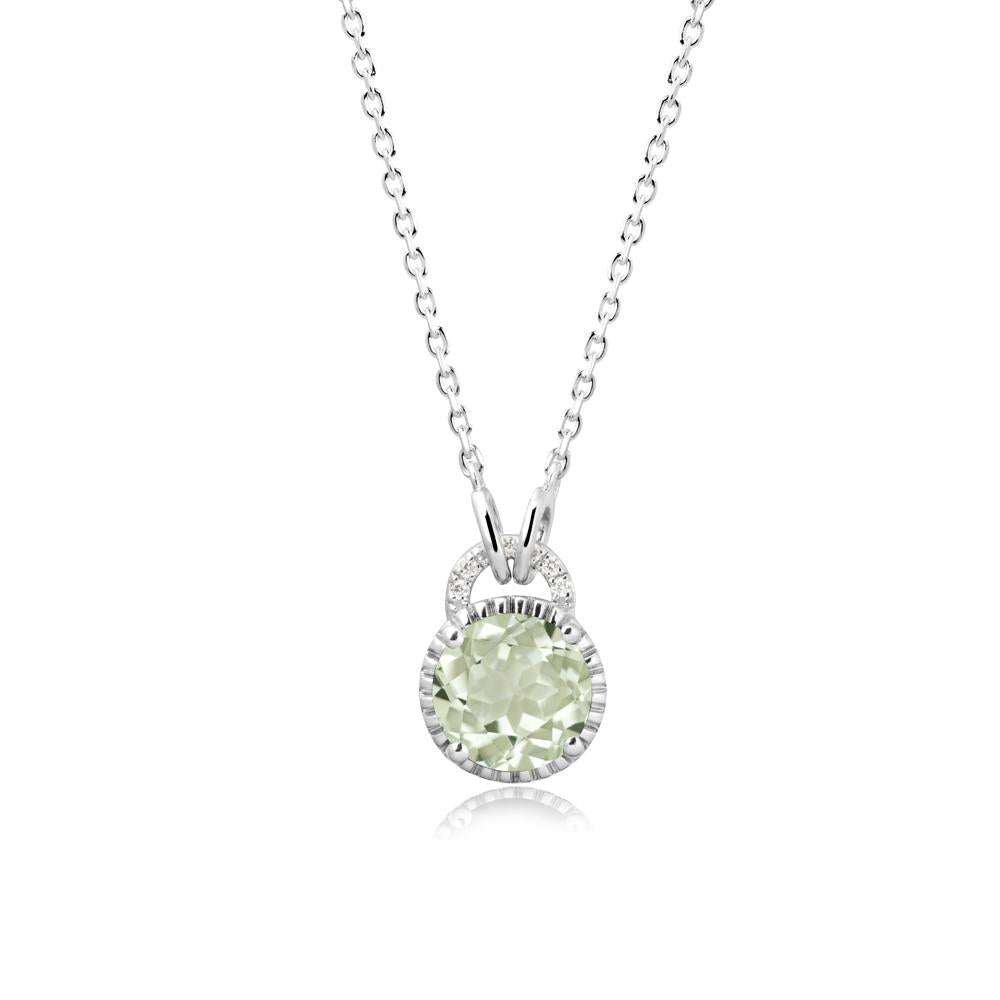 Green Amethyst Necklace with Sculpted Halo - LUO Jewelry #metal_sterling silver