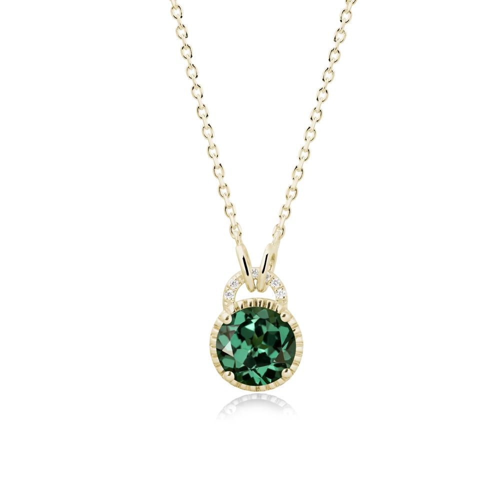 Round Cut Green Sapphire Halo Pendant Necklace - LUO Jewelry #metal_14k yellow gold
