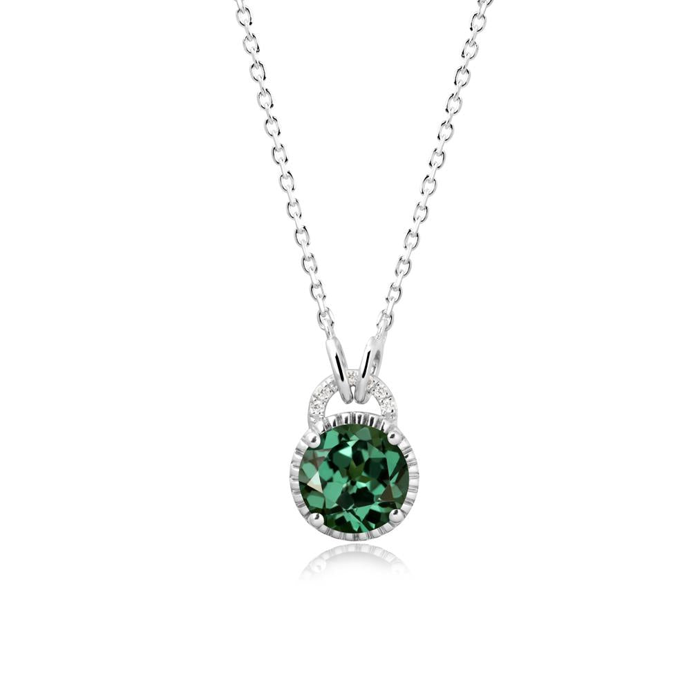Round Cut Green Sapphire Halo Pendant Necklace - LUO Jewelry #metal_18k white gold