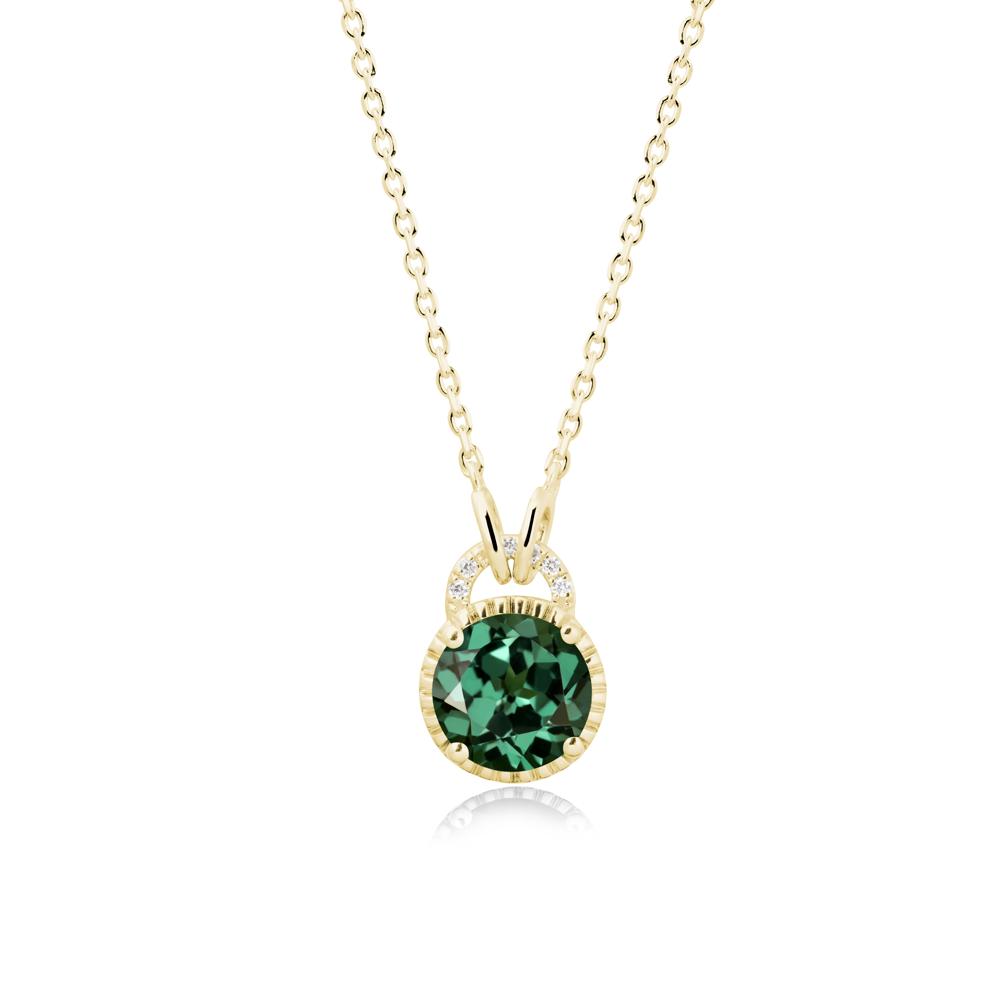 Round Cut Green Sapphire Halo Pendant Necklace - LUO Jewelry #metal_18k yellow gold