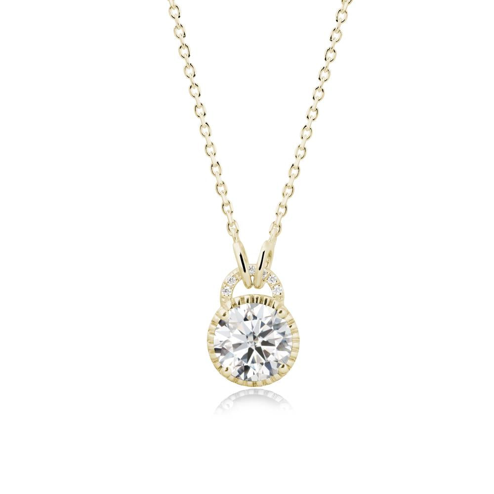 Round Cut Moissanite Halo Pendant Necklace - LUO Jewelry #metal_14k yellow gold