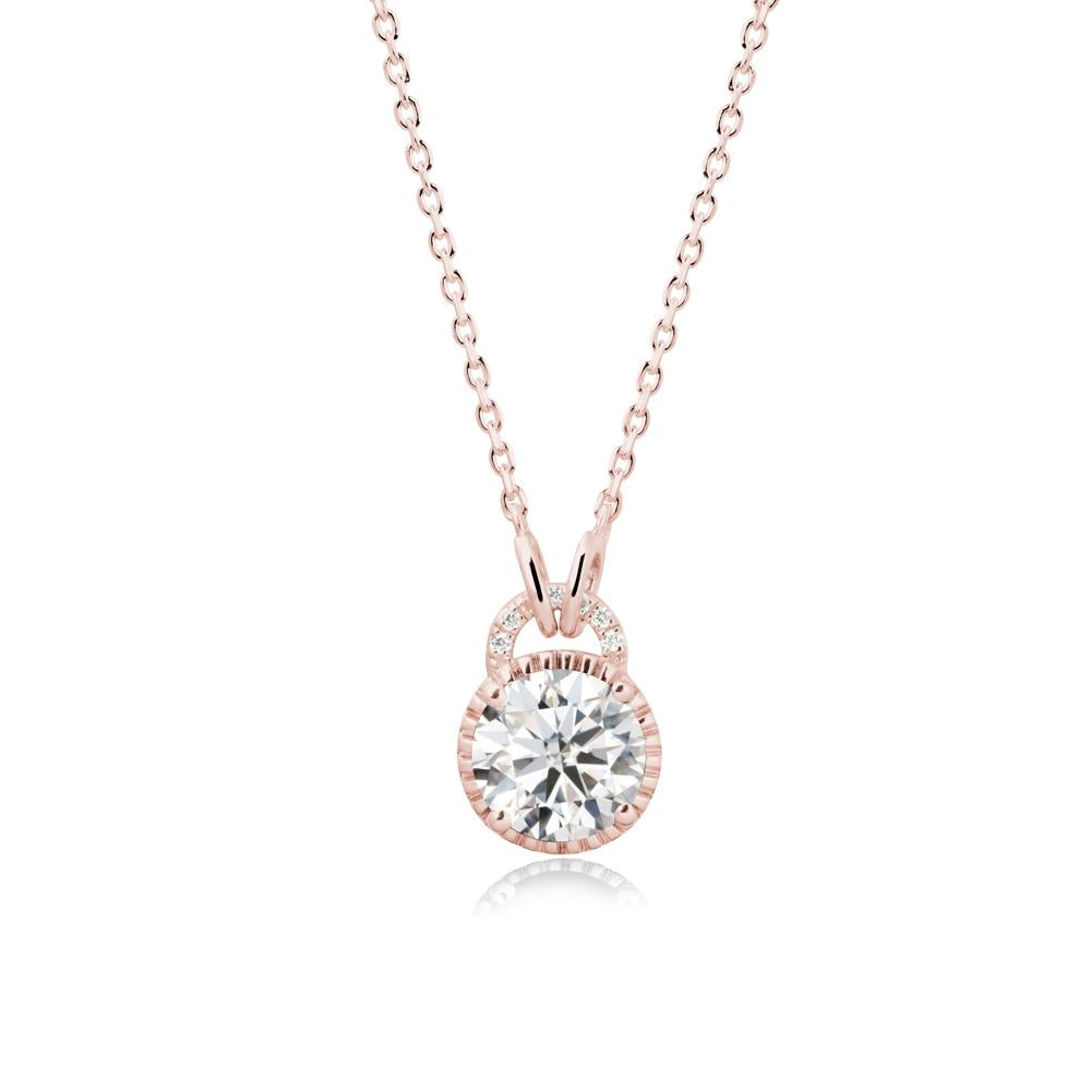 Round Cut Moissanite Halo Pendant Necklace - LUO Jewelry #metal_18k rose gold