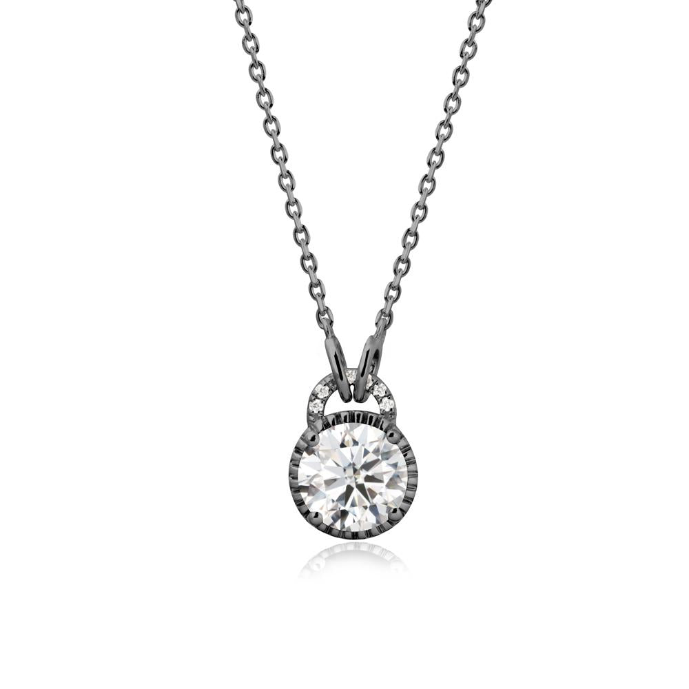 Round Cut Moissanite Halo Pendant Necklace - LUO Jewelry #metal_black finish sterling silver