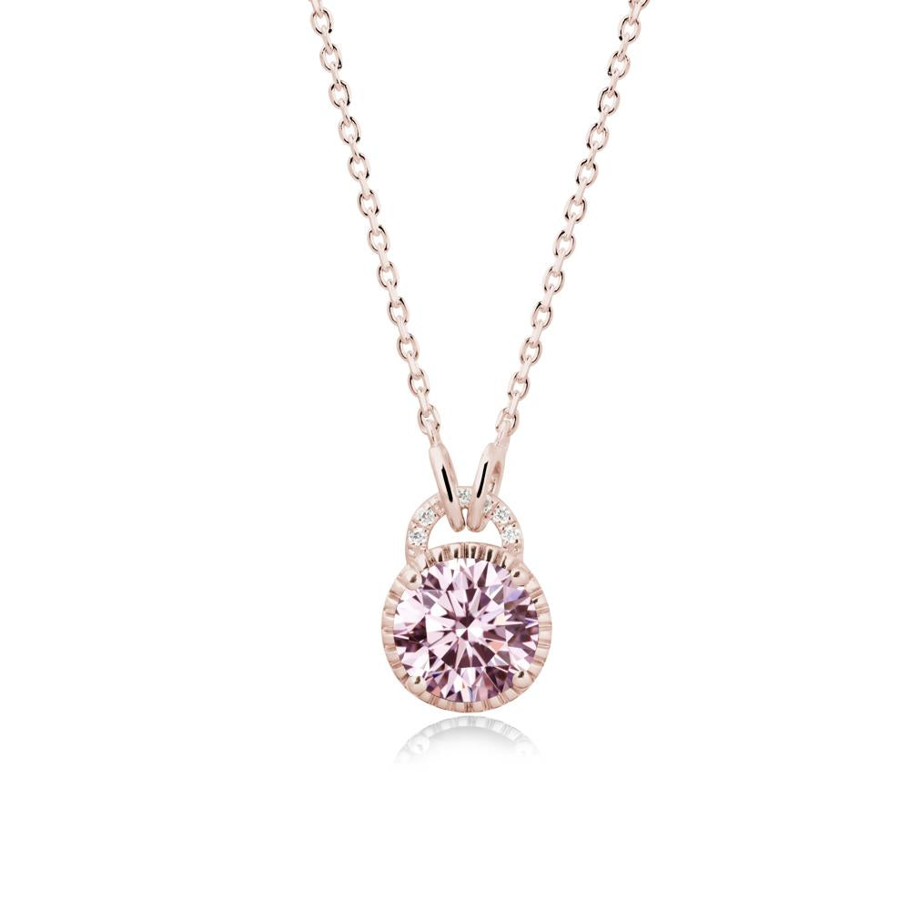 Pink Cubic Zirconia Pendant with Decorative Halo - LUO Jewelry #metal_14k rose gold