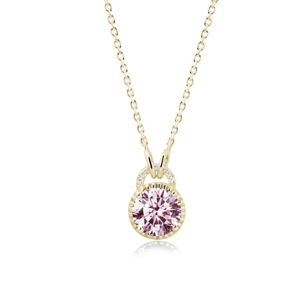 Pink Cubic Zirconia Pendant with Decorative Halo - LUO Jewelry #metal_14k yellow gold