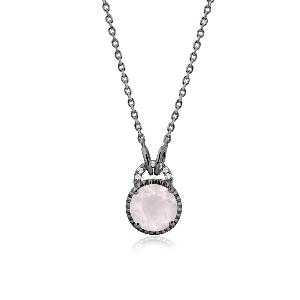 Round Cut Rose Quartz Halo Pendant Necklace - LUO Jewelry #metal_black finish sterling silver
