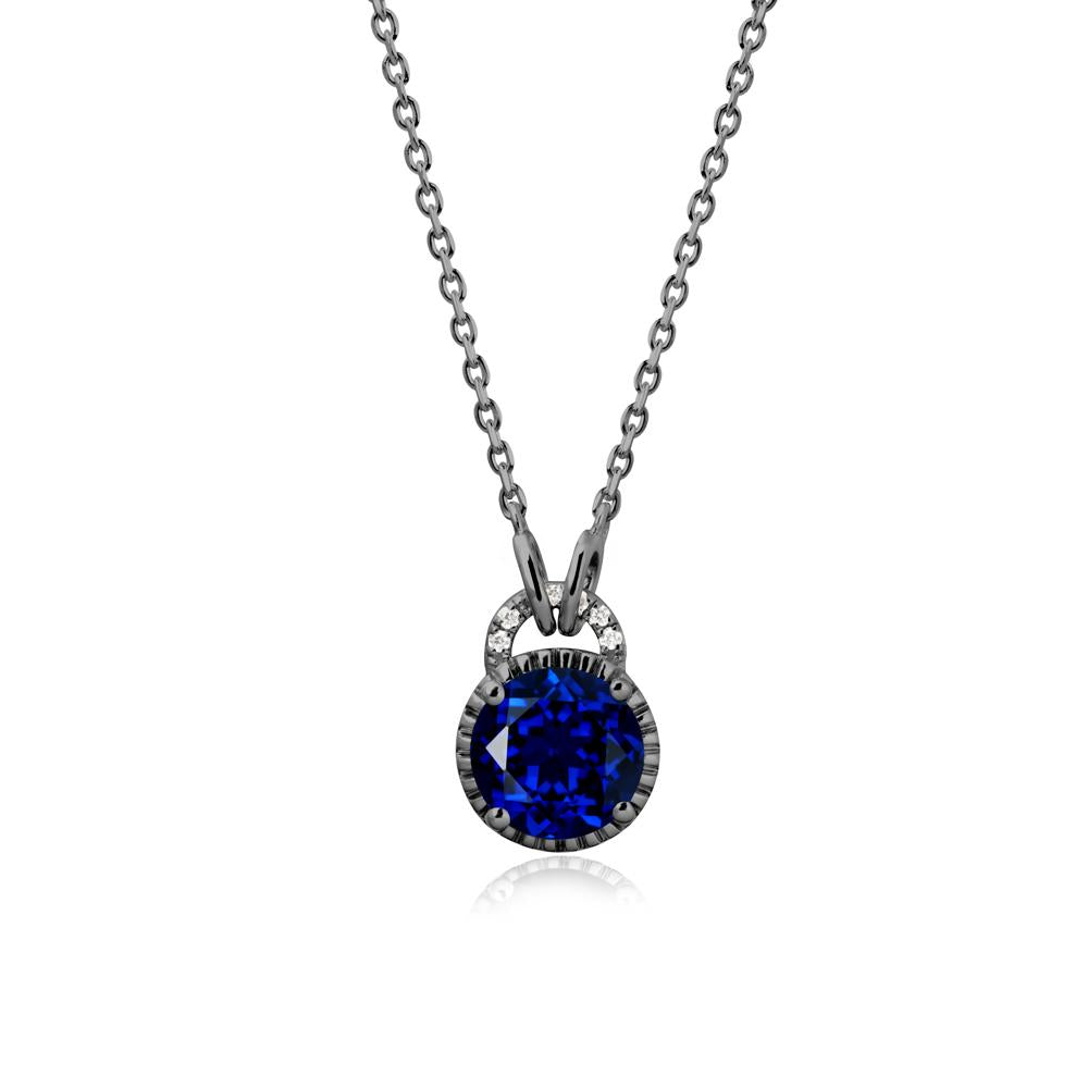 Sapphire Necklace with Sculpted Halo - LUO Jewelry #metal_black finish sterling silver