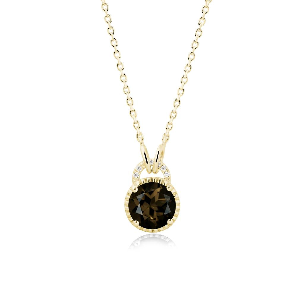 Round Cut Smoky Quartz Halo Pendant Necklace - LUO Jewelry #metal_18k yellow gold