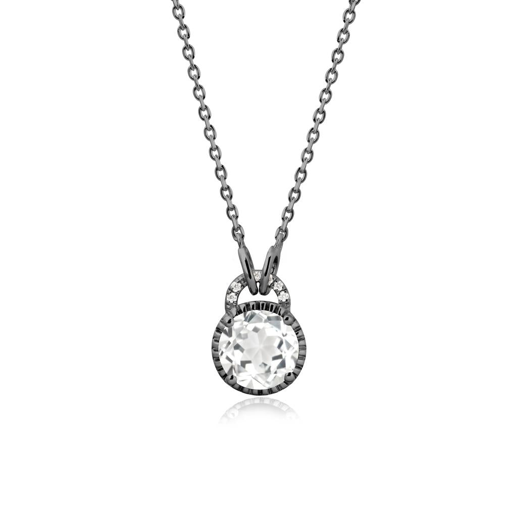 White Topaz Pendant with Decorative Halo - LUO Jewelry #metal_black finish sterling silver